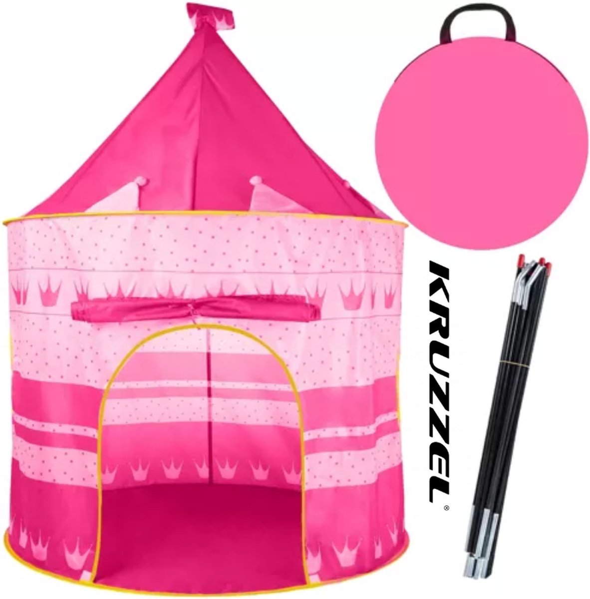 Kruzzel - Roze Kindertent in Paleisstijl – Binnen en Buiten | Opvouwbaar Speelhuisje met Vensters en Draagtas –  en - Tenten Kinderen - Kindertent - Perfect voor Prinsessen en Fantasierijk Spel! - Inclusief Gratis E-Book